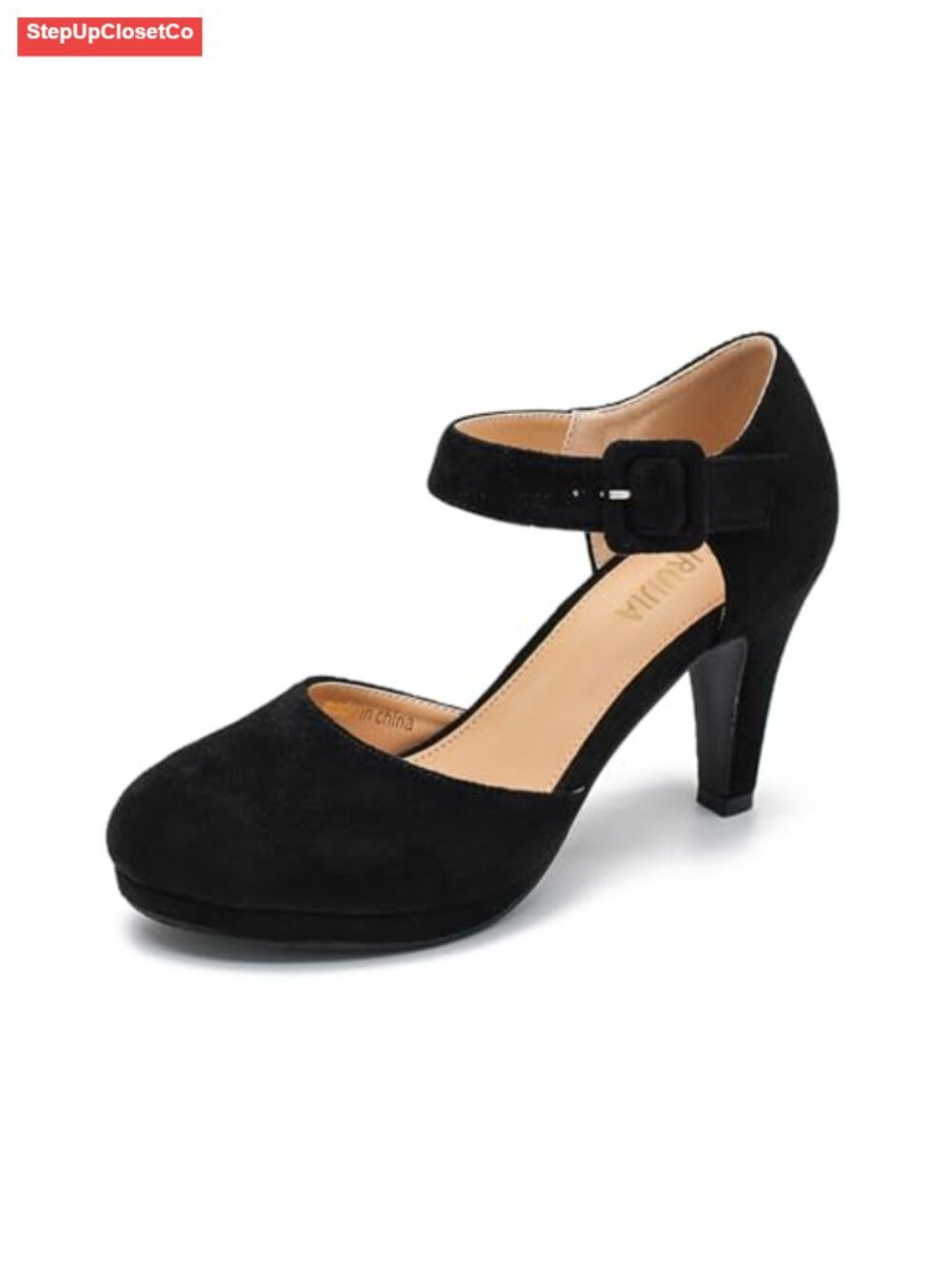 Women's Mary Jane Platform Heels Faux Suede Ankle Strap Closed Toe Dress Pumps